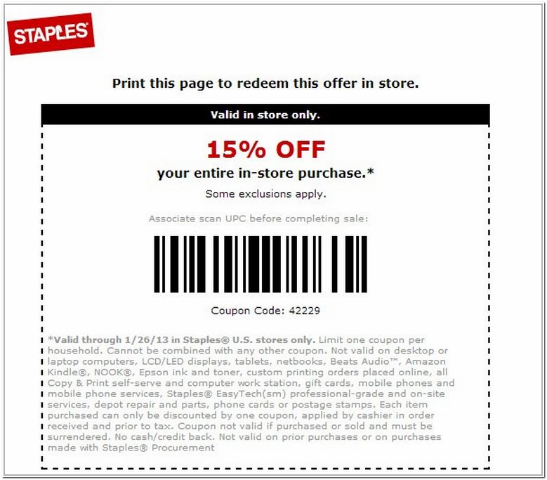Staples In Store Coupons